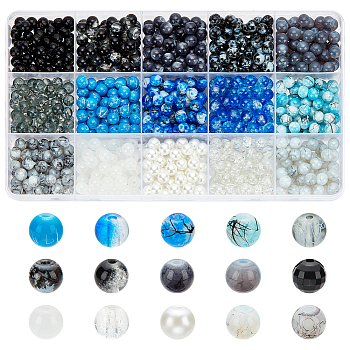 Elite DIY Beads Jewelry Making Finding Kit, Including 900Pcs 15 Style Acrylic & Glass Beads, Round, Mixed Color, 6~6.5mm, Hole: 1~1.6mm, 60Pcs/style