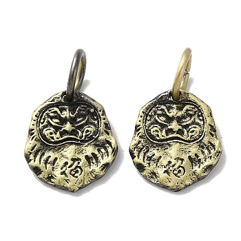 Tibetan Style Brass Pendants, Cadmium Free & Lead Free, Oval with Face, Antique Bronze, 13x11x1.5mm, Hole: 5mm