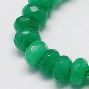 Natural Jade Bead Strands, Dyed, Faceted, Rondelle, Sea Green, 6x4mm, Hole: 0.5mm; about 97pcs/strand, 15.5 inch