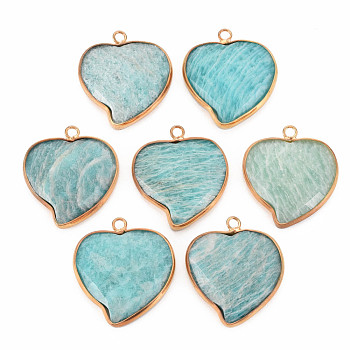 Natural Amazonite Pendants, with Light Gold Plated Brass Findings, Faceted, Heart, 29~29.5x26~26.5x6mm, Hole: 2mm
