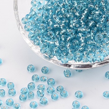 6/0 Glass Seed Beads, Silver Lined Round Hole, Round, Pale Turquoise, 4mm, Hole: 1.5mm, about 6639 pcs/pound