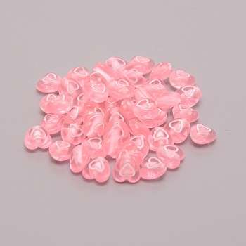 Transparent Acrylic Beads, with Enamel, Heart, Pink, 6.5x6.5x4.5mm, Hole: 1mm, 100pcs/bag
