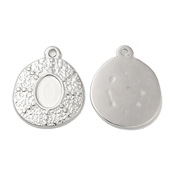 304 Stainless Steel Pendant Cabochon Settings, Oval Charms, Stainless Steel Color, Tray: 8x6mm, 21x17.5x1.5mm, Hole: 1.5mm