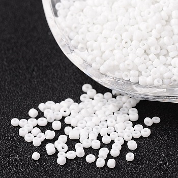 12/0 Opaque Colours Round Glass Seed Beads, White, Size: about 2mm in diameter, hole:1mm, about 3303pcs/50g