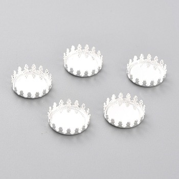 304 Stainless Steel Cabochon Settings, Lace Edge Bezel Cups, Flat Round, Silver, 13x4mm Tray: 12mm