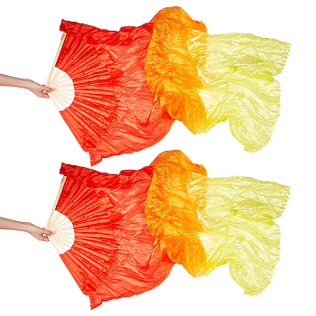 2Pcs 2 Style Bamboo Belly Dance Fans with Polyester Long Veil, Decorative Folding Fan, Colorful, 1560x860x32mm, 1pc/style