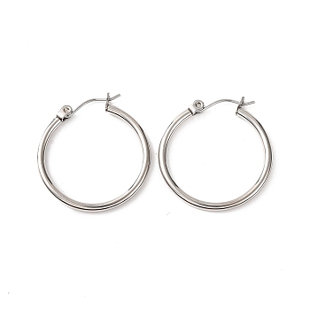 Non-Tarnish 304 Stainless Steel Hoop Earrings for Women, Ring, Stainless Steel Color, 27x25x2mm, Pin: 11x1mm