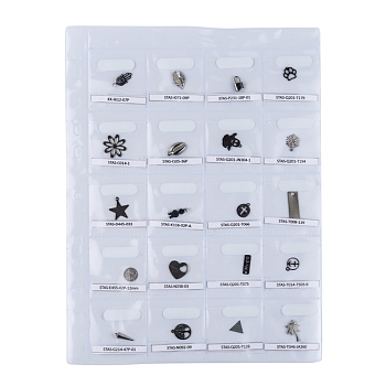 Stainless Steel Pendants Sample Card, Stainless Steel Color, 11~25x7~18x0.8~5mm, hole: 1~5.5mm, 20pcs/set   
