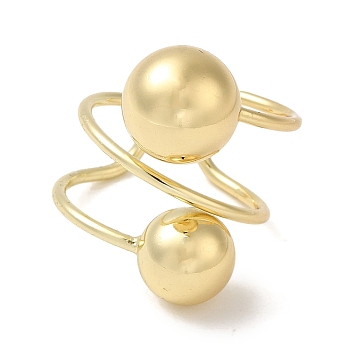 Brass Open Cuff Ring, Wrap Ring, Big Ball Ring for Men Women, Real 18K Gold Plated, 10~26.5mm, Inner Diameter: 20mm