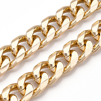 Aluminum Curb Chains, Diamond Cut Cuban Link Chains, Unwelded, Light Gold, 16.5x12x4mm