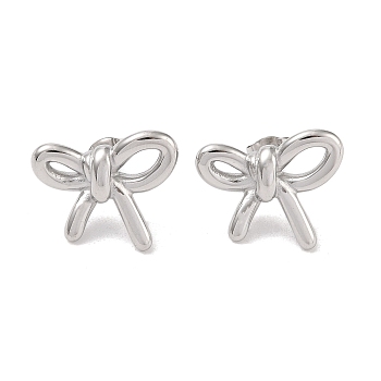 304 Stainless Steel Stud Earrings for Women, Bowknot, Stainless Steel Color, 16.5x20mm