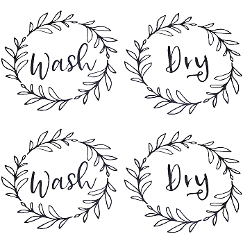 PVC Wash Dry Laundry Stickers, Waterproof Word Wash Dry Wall Decals for Washing Machine, Black, 602x285x0.1mm