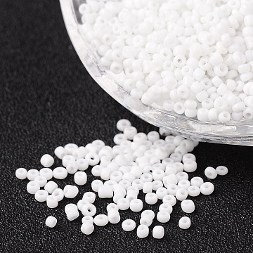 12/0 Opaque Colours Round Glass Seed Beads, White, Size: about 2mm in diameter, hole:1mm, about 3303pcs/50g(X-SEED-A010-2mm-41)