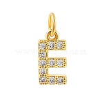 Brass Cubic Zirconia Pendants with Jump Rings, Real 18K Gold Plated, Letter E, 15x8.4x2.2mm, Hole: 2.8mm(FIND-PW0024-09E)