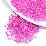 8/0 Glass Seed Beads, Transparent Inside Colours, Round Hole, Round, Magenta, 8/0, 3~4x2~3mm, Hole: 0.8mm, about 1666pcs/50g(X-SEED-A014-3mm-138)