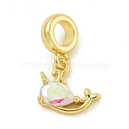 Rack Plating Brass Pave Clear AB Cubic Zirconia Whale European Dangle Charms, Large Hole Pendants, Lead Free & Cadmium Free, Long-Lasting Plated, Real 18K Gold Plated, 10.5x12x3.3mm, Hole: 4.6mm(KK-Z067-41G)