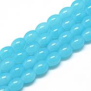 Baking Painted Glass Beads Strands, Oval, Imitation Jade, Deep Sky Blue, 8~8.5x6~6.5mm, Hole: 1.5mm, about 96pcs/strand, 32.2 inch(DGLA-S115-8x6mm-Y06)