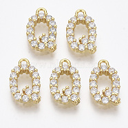 Brass Micro Pave Cubic Zirconia Charms, Nickel Free, Letter, Clear, Real 18K Gold Plated, Letter.Q, 13.5x8.5x2.5mm, Hole: 1.2mm(X-KK-T060-05-Q-G-NF)
