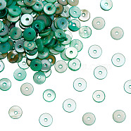 150Pcs Natural Freshwater Shell Beads, Dyed, Disc, Light Sea Green, 6x1mm, Hole: 1.2mm(SHEL-AR0001-09)