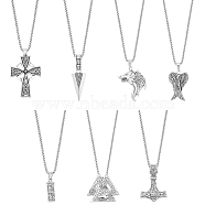7Pcs 7 Style Arrow & Wolf & Cross & Axe & Wing Stainless Steel Pendant Necklaces Set, Norse Viking Jewelry for Men Women, Stainless Steel Color, 23.43~23.62 inch(59.5~60cm), 1Pc/style(NJEW-AN0001-44)
