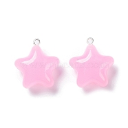 Acrylic Pendants, with Silver Tone Alloy Loops, Star Charms, Pearl Pink, 25.5~26x23x12.5mm, Hole: 1.8mm(OACR-G016-37A)