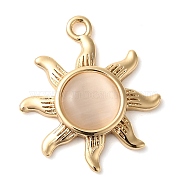 Brass with Glass Pendants, Real 18K Gold Plated, Sun, Antique White, 19x17x3mm, Hole: 1.5mm(KK-G503-40G-02)