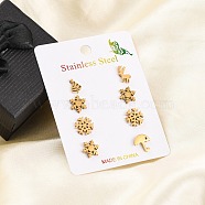 304 Stainless Steel Stud Earring Kits, for Christmas, Snowflake & Umbrella & Deer, Golden, 8~10x6~10mm(EJEW-H142-02G)