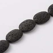 Natural Lava Rock Beads Strands, Flat Oval, Dyed , Black, 26x19~20x8mm, Hole: 1mm, about 15pcs/strand, 15.7 inch(G-O126-03-18)
