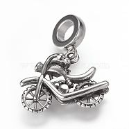 304 Stainless Steel European Dangle Charms, Large Hole Pendants, Motorbike/Motorcycle, Antique Silver, 27mm, Hole: 5mm, Pendant: 17x22x7mm(X-OPDL-K001-02AS)
