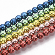 Electroplated Non-magnetic Synthetic Hematite Beads Strands, Round, Mixed Color, 4x4mm, Hole: 0.8mm, about 98~101pcs/Strand, 15.94 inch(40.5cm)(G-S365-015D)