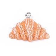 Resin Pendants, Imitation Food, with Platinum Plated Iron Screw Eye Pin Peg Bails, Triangle Bread, Dark Orange, 18x24x5.5mm, Hole: 2mm(RESI-K009-08P)