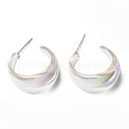 Resin Round Stud Earrings with 316 Stainless Steel Pins, Half Hoop Earrings, White, 26x13.5mm(EJEW-D056-05P)