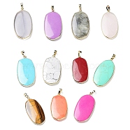 Natural & Synthetic Mixed Gemstone Pendants, with Rack Plating Light Gold Tone Brass Findings, Cadmium Free & Lead Free, Oval Charms, 48x22x4.5mm, Hole: 8x5mm(G-K338-05)