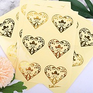 Self Adhesive Stickers, Round with Heart Pattern, DIY Gift Hand Account Album Decoration Sticker, Gold, 19.5x13x0.02cm, 6pcs/sheet(DIY-WH0260-32)