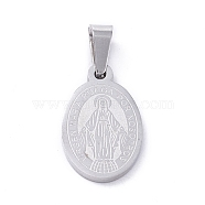 304 Stainless Steel Pendants, Oval with Virgin Mary, Stainless Steel Color, 16x10x1mm, Hole: 5x2.7mm(STAS-A053-22P)