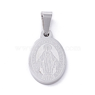 Non-Tarnish 304 Stainless Steel Pendants, Oval with Virgin Mary, Stainless Steel Color, 16x10x1mm, Hole: 5x2.7mm(STAS-A053-22P)