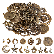 15 Styles Tibetan Style Alloy Pendants, Moon & Star Chrms, Antique Bronze, 16.5~40.5x9~37x1.5~5mm, Hole: 1.4~2.2mm(FIND-SC0008-47)