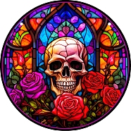Halloween Skull Stained Acrylic Window Planel, for Suncatchers Window Home Hanging Ornaments, Flat Round, Colorful, 160x160x4mm(STGL-PW0001-27D)