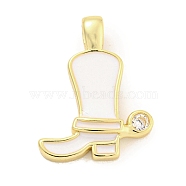 Brass with Cubic Zirconia with Enamel Pendant, Long-Lasting Plated, Lead Free & Cadmium Free, Shoes, White, 19.5x14.5x3mm, Hole: 3.7x2.2mm(KK-Q814-22G-04)