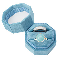 Octagon Velvet Ring Boxes, Jewelry Case for Ring Storage, Holds up to 3 Rings, Sky Blue, 4.8x4.8x4.5cm(VBOX-WH0011-09)