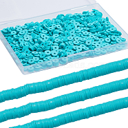 Flat Round Handmade Polymer Clay Beads, Disc Heishi Beads for Hawaiian Earring Bracelet Necklace Jewelry Making, Medium Turquoise, 6x1mm, Hole: 2mm, about 353~378pcs/strand, 17.7 inch, 3 strands/box(CLAY-SC0001-58A-01)