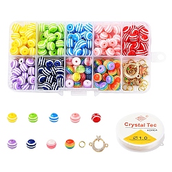 225Pcs Round Resin Beads, Alloy Links, Star & Cat Alloy Enamel Pendants, Elastic Stretch Thread and Iron Jump Rings, for DIY Jewelry Making Kits, Mixed Color, Beads: 225pcs/set(DIY-YW0002-85)