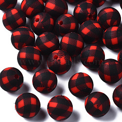 Food Grade Eco-Friendly Silicone Beads, Chewing Beads For Teethers, Printed, Round, Red, 12x11.5mm, Hole: 2.5mm(SIL-S003-08B)