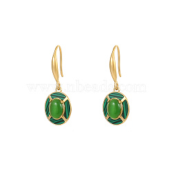 Oval Synthetic Malachite & Stainless Steel Dangle Earrings for Women(LF1685)