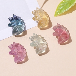 Natural Fluorite Carved Beads, Unicorn, 14x13x8mm(PW-WG1ACAE-17)