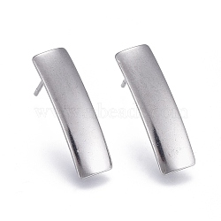 304 Stainless Steel Stud Earring Findings, with Loop, Rectangle, Stainless Steel Color, 21x6mm, Hole: 1.8mm, Pin: 0.7mm(STAS-L238-079P)