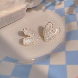 Alloy Enamel Stud Earrings, with 925 Sterling Silver Pins, Golden, Heart, 18x12mm(WG29476-68)