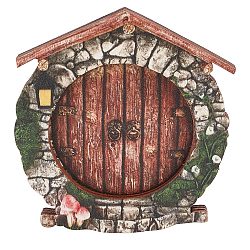 Wood Door Display Decorations, Miniature Fairy Door for Tree, for Home, Garden Decorations, Door, Colorful, 98x93x9mm(AJEW-WH0299-47)