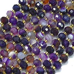 Natural Dyed Purple Banded Agate Beads Strands, with Seed Beads, Faceted, Lantern, 8~8.5x6.5~7mm, Hole: 0.6mm, about 44pcs/strand, 15.16''(38.5cm)(G-K389-E35-01)