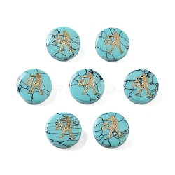 Synthetic Turquoise Beads, with Golden Tone Brass Slices, Flat Round with Constellations, Libra, 15x5mm, Hole: 1mm(G-F775-C09)